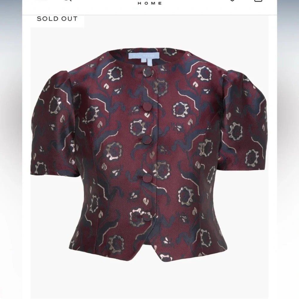 Hill House Mallorie Top in Burgundy with Navy Floral Motif